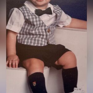 Alexis Kids One Piece with Bow Tie - Navy and White